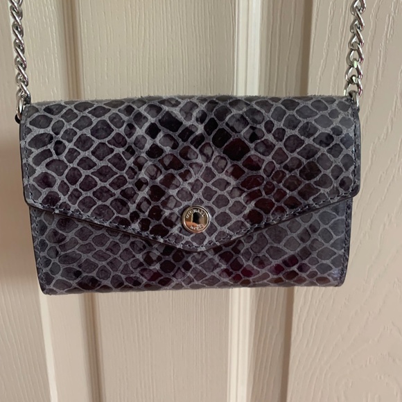 Michael Kors Gray Snakeprint Leather Wallet on chain Crossbody Bag - Picture 2 of 7